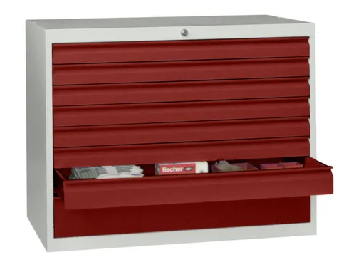 ladekast,HxBxD 800x715x600mm,8lade(n),cil.-slot,RAL7035,front RAL3000