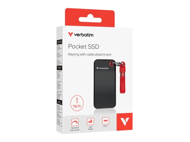 Pocket SSD Sleutelhanger met kabelbevestiging 1TB Zwart/Rood