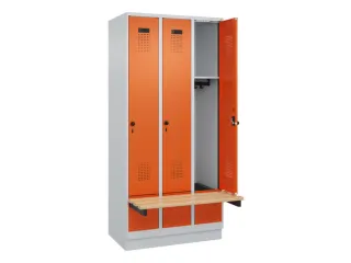 locker met bank,HxBxD 1950x900x815mm,3vak,vak B 300mm,draaigrendel - 1