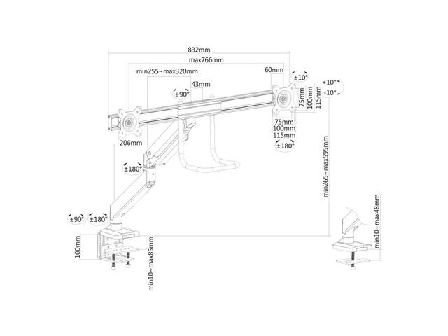 Newstar Monitorarm 2 Schermen Zwart Met Hendel D775dxblack