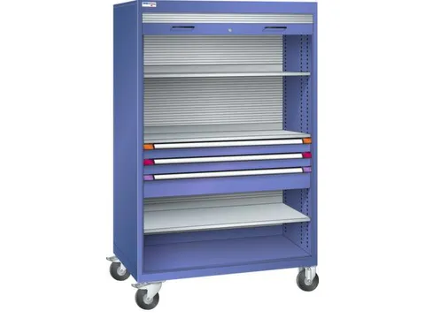 Mobiele roldeurkast,HxBxD 1813x1205x691mm,3xStalen bodem,3lade(n)