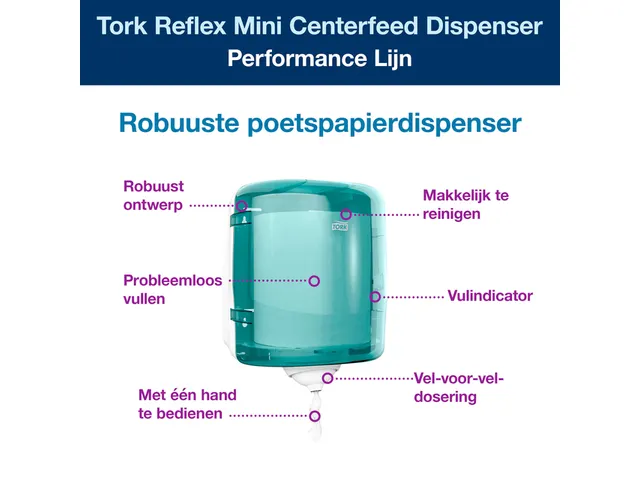 Dispenser Tork Reflex M4 performance centerfeed wit/turquoise 473180