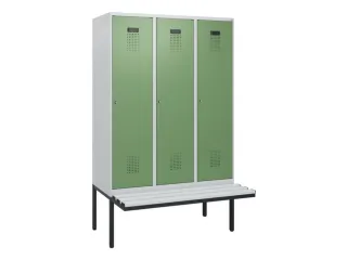locker met bank,HxBxD 1950x1200x815mm,3vak,vak B 400mm,cilinderslot - 2