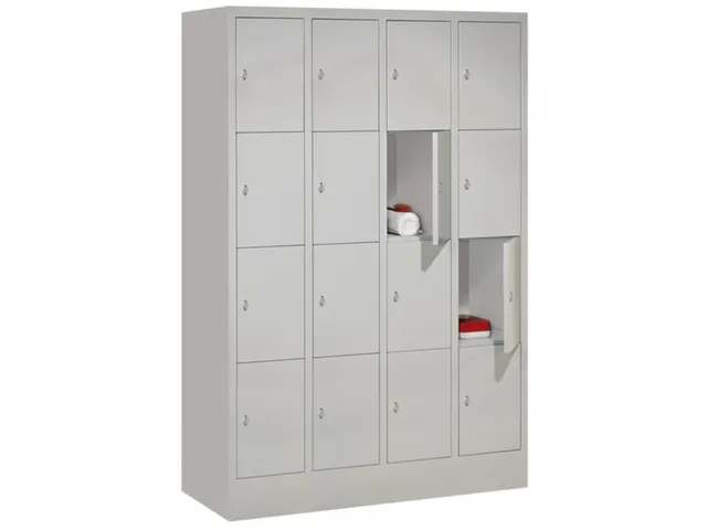 lockerkast,HxBxD 1850x1200x500mm,4x4vakken,RAL7035,front RAL5012
