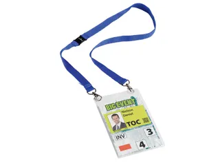 Badge Durable voor evenementen A6 met koord blauw - 1