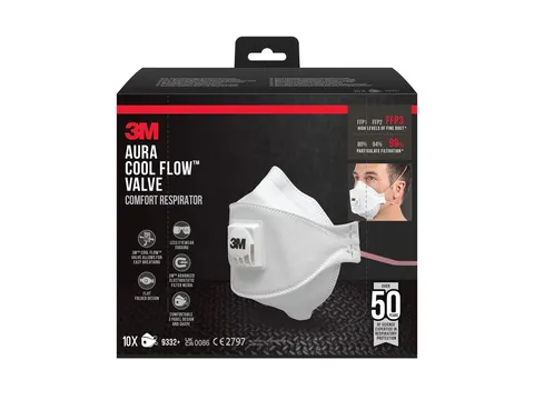 Stofmasker 3M Aura Comfort Cool Flow 9332 FFP3 met ventiel 10 stuks