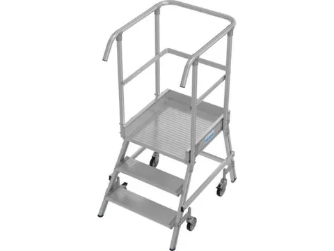 bordestrap,verrijdbaar,bordes H 0,75m,3treden,aluminium,4zwenkwielen