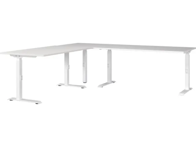 hoekbureau,in h. verstelb.,HxBxD 710-910x2400x2200mm,blad wit