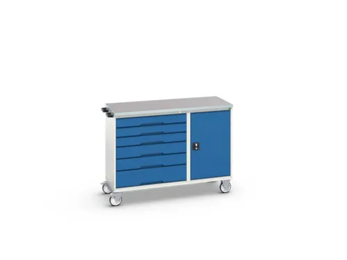montagetafel 980x1300x600mm linoleumblad 6 laden kast front RAL5010