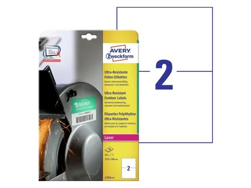 Etiket Avery Zweckform L7916-10 210x148mm polyethyleen wit 20 stuks