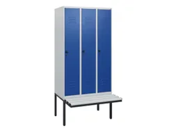 locker met bank,HxBxD 1950x900x815mm,3vak,vak B 300mm,draaigrendel