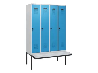 locker met bank,HxBxD 1950x1200x815mm,4vak,vak B 300mm,draaigrendel - 2
