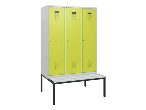 locker met bank,HxBxD 1950x1200x815mm,3vak,vak B 400mm,cilinderslot