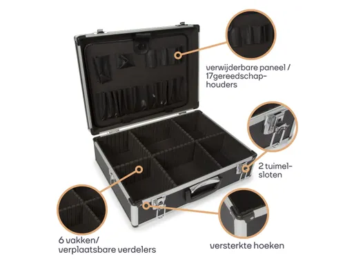 Aluminium Gereedschapskoffer 455x330x152mm 22,8L Grijs/Zwart