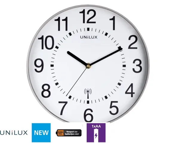 Wandklok Unilux Maxi radio controlled Ø37,5cm lichtgrijs/wit cijfers
