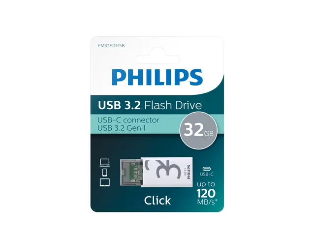 USB stick 3.2 Philips Click USB-C 32GB grijs