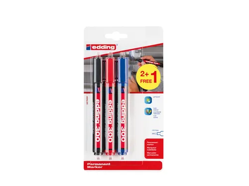 Viltstift edding 300 rond 1.5-3mm assorti blister à 2+1 gratis