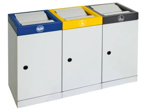 afvalverzamelstation vuurremmend 3x30 liter HxBxD 600x910x300mm Grijs