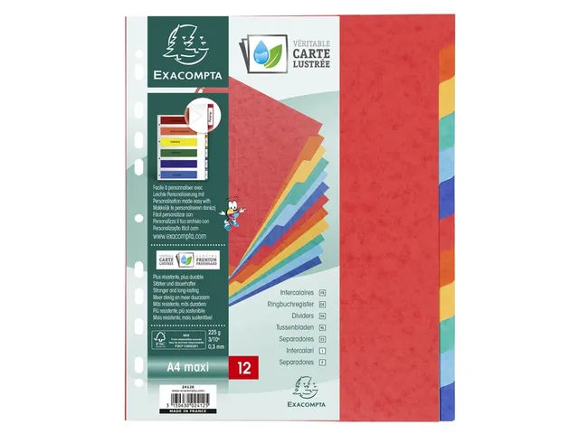Tabbladen glanskarton 225g 12-delig A4 maxi Assorti