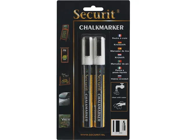 Krijtstift Securit SMA-510 schuin wit 2-6mm blister à 2 stuks