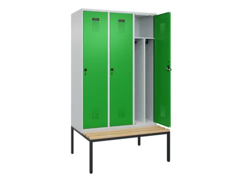 locker met bank,voor scheiding van kleding,HxBxD 2120x1200x815mm,3vak