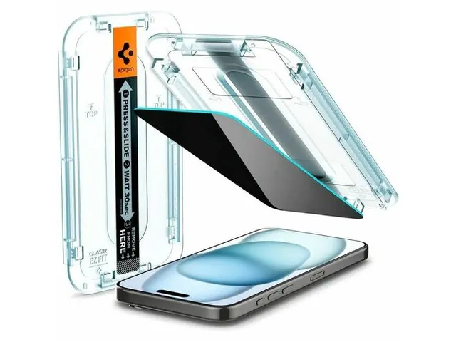 Spigen AGL07121 Privacy Screen Protector iPhone 15 Glas.tR EZ Fit HD