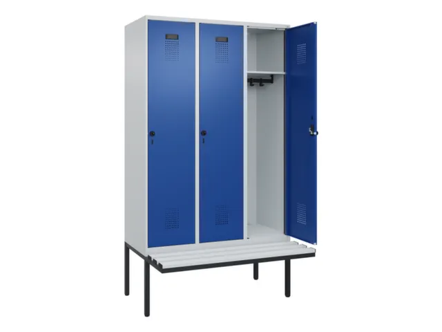 locker met bank,HxBxD 2120x1200x815mm,3vak,vak B 400mm,draaigrendel
