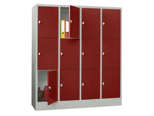 lockerkast,HxBxD 1850x1600x500mm,4x3vakken,RAL7035,front RAL3000