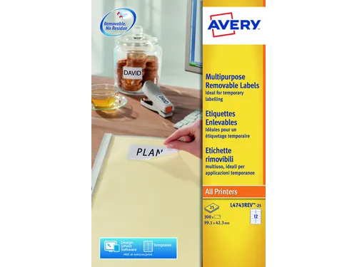 Etiket Avery L4743REV-25 99.1X42.3mm Afneembaar Wit 300 Stuks