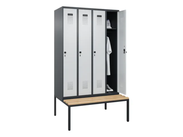 locker met bank,HxBxD 2120x1200x815mm,4vak,vak B 300mm,draaigrendel