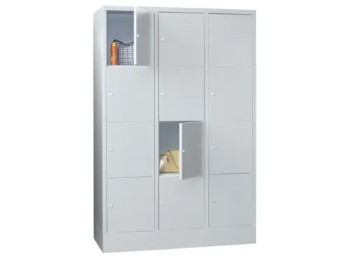 lockerkast,HxBxD 1850x1200x500mm,3x4vakken,RAL7035,front RAL7035