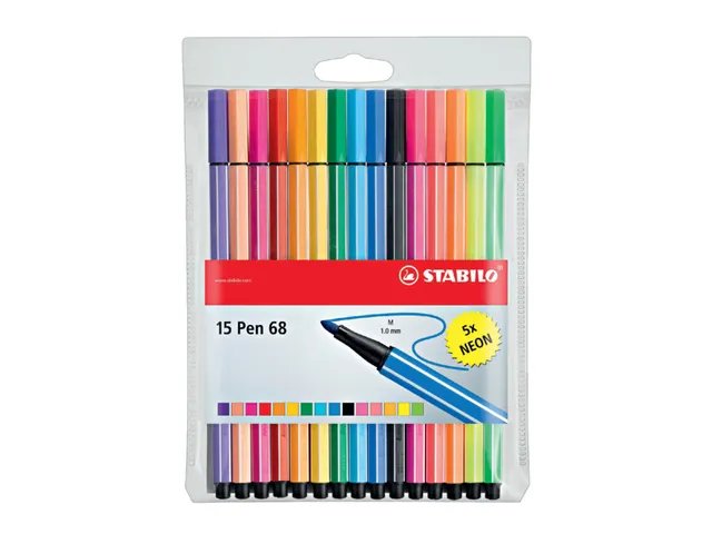 Feutre STABILO Pen 68/15 Medium étui 10+5 couleurs néon
