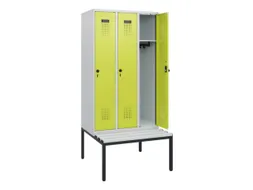 locker met bank,HxBxD 1950x900x815mm,3vak,vak B 300mm,draaigrendel