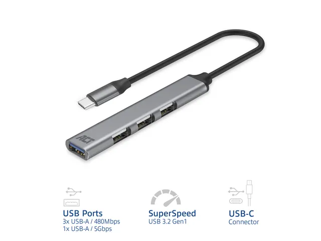 Hub ACT USB-C 3x USB-A 2.0 en 1x USB-A 3.0