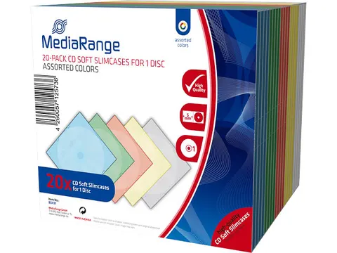 MediaRange CD Soft Slimcases voor 1 CD/DVD 5 mm diverse kleuren 20 st