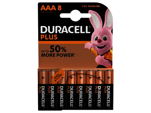 Batterij Duracell AAA Plus Power 50% Alkaline 8 Stuks