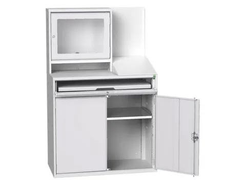 pc-kast monitorvak 1650x1050x550mm toetsenbordblad RAL7035+RAL7035