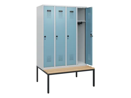 locker met bank,HxBxD 1950x1200x815mm,4vak,vak B 300mm,draaigrendel