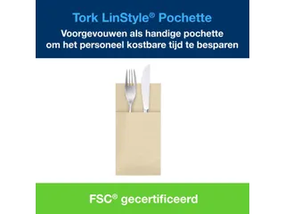 Bestekpochette Tork LinStyle 1-laags 50st duurzaam creme 509601 - 2