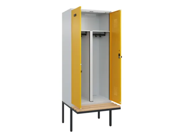 PBM-locker met bank,HxBxD 2120x800x815mm,2vak,vak B 400mm,draaigrendel