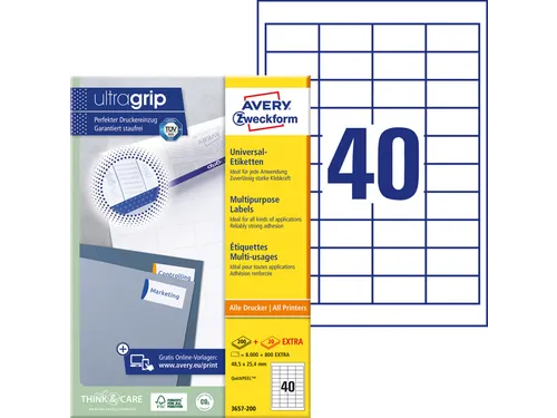 Etiket Avery Zweckform 3657-200 48.5x25.4mm wit 8000stuks
