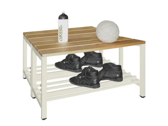 banc double,LxP 1000x740mm,barrettes en bois hêtre,piètement RAL9010