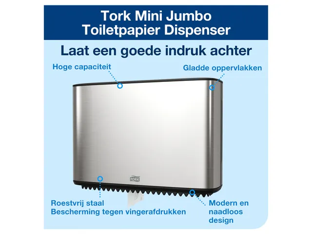 Tork 460006 T2 Mini Jumbo Toiletpapier Dispenser Imge Line RVS