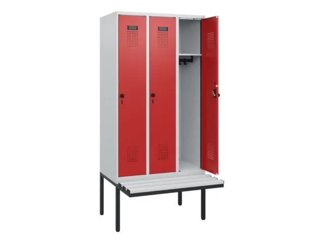 locker met bank,HxBxD 1950x900x815mm,3vak,vak B 300mm,draaigrendel