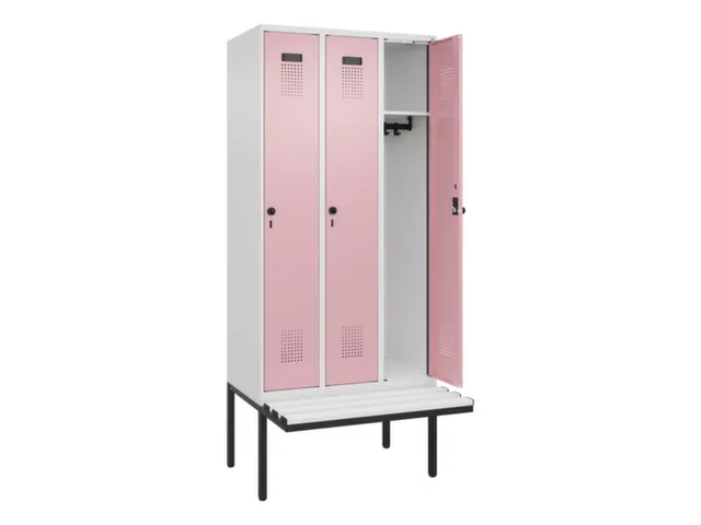 locker met bank,HxBxD 2120x900x815mm,3vak,vak B 300mm,draaigrendel