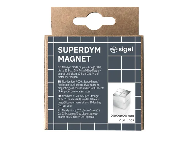 Aimant pour tableau en verre Sigel 20x20x20mm Extra Strong 2 pièces