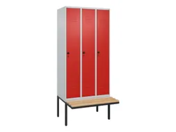 locker met bank,HxBxD 2120x900x815mm,3vak,vak B 300mm,draaigrendel