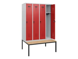 locker met bank,HxBxD 1950x1200x815mm,4vak,vak B 300mm,draaigrendel - 1