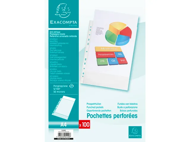 Sachet de 100 pochettes perforées polypropylène grainé 5/100e - A4