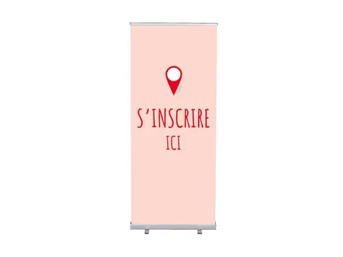 Roll-Banner 85x200 complete set met print "S'incrire Ici" Rood